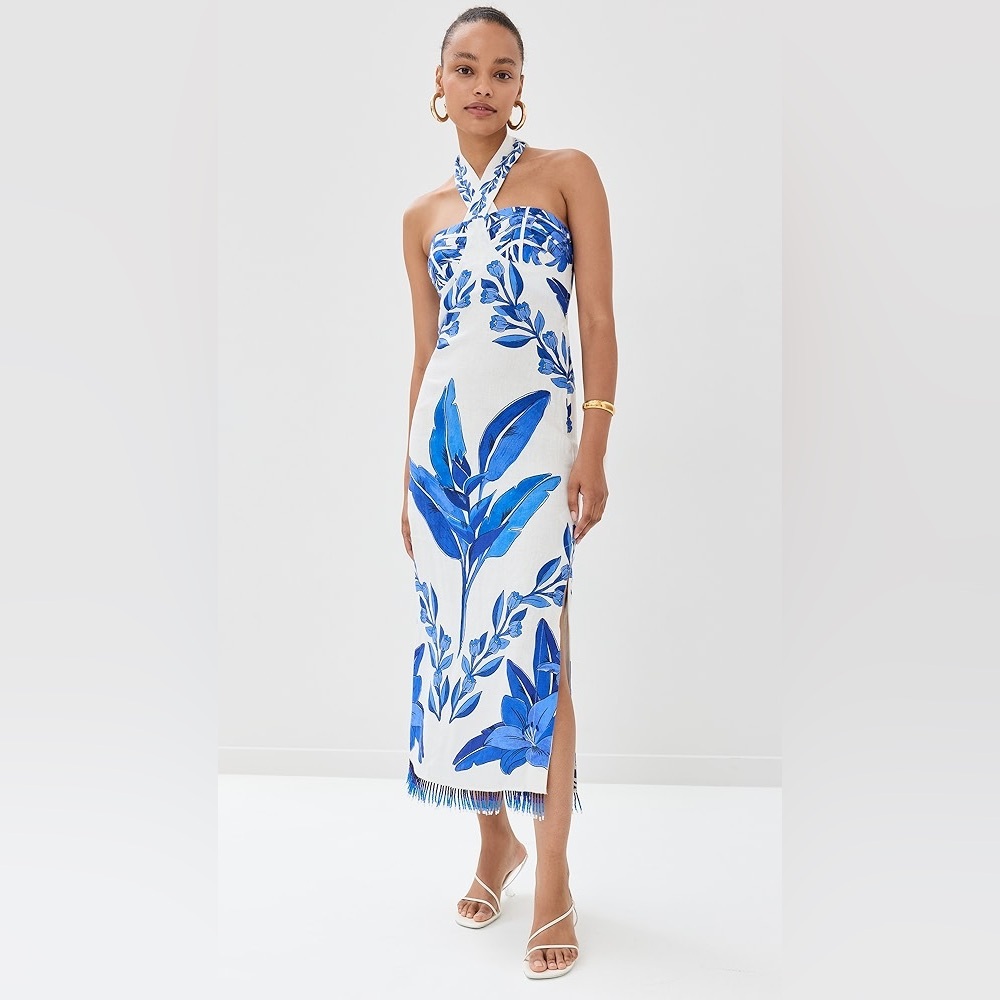 Farm Rio Off-White Blue Yard Sleeveless Maxi Dress